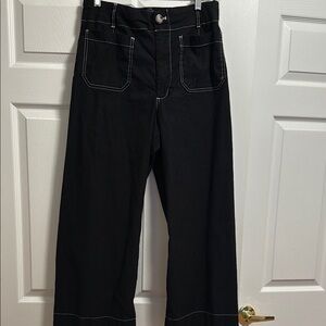 Black Wide-Leg Pants with White Stitching